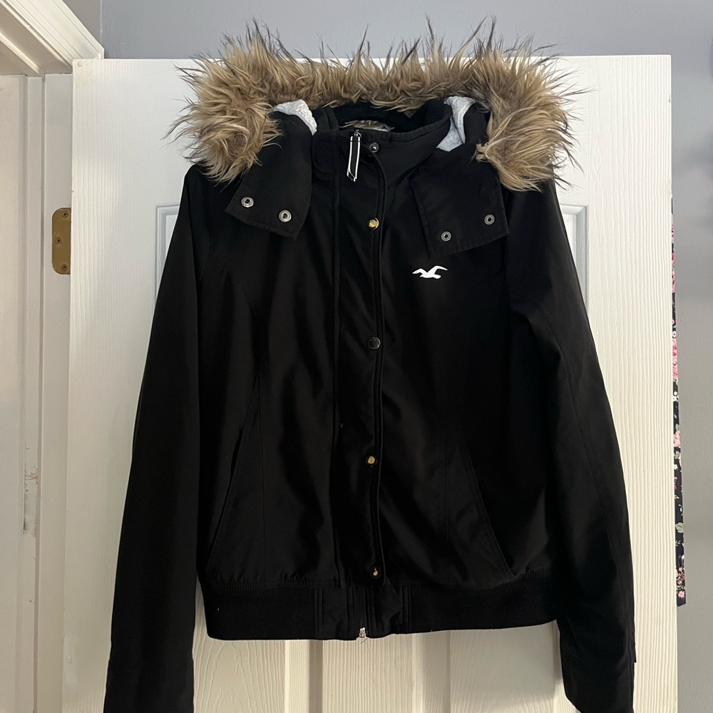 Hollister Black All-Weather Jacket with Faux fur hood